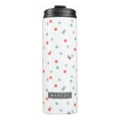 Grijs Aqua en Coral Confetti Stippen Monogram Thermosbeker (Voorkant)