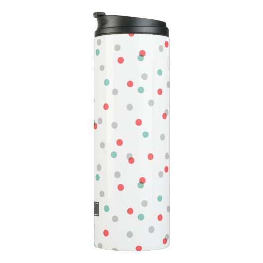Grijs Aqua en Coral Confetti Stippen Monogram Thermosbeker (Geroteerd rechts)