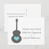 Grijs/Aqua Guitar Hart Opslaan Datum Briefkaart (Voorkant / Achterkant)