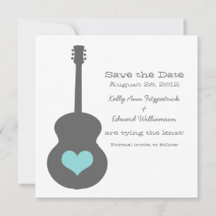 Grijs/Aqua Guitar Hart sparen de Datum uitnodigen Save The Date