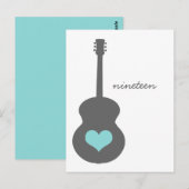 Grijs/Aqua Guitar Heart Table Briefkaart (Voorkant / Achterkant)