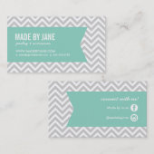 Grijs & Aqua Modern Chevron & Lint Visitekaartje (Voorkant / Achterkant)