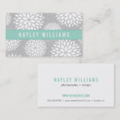 Grijs & Aqua Moderne Bloemen Visitekaartje (Voorkant / Achterkant)