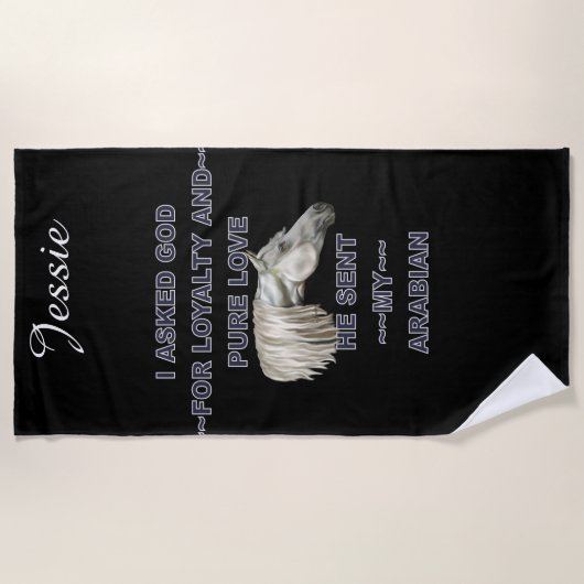 Grijs Arabisch paard gepersonaliseerd Strandlaken (Voorkant)
