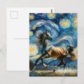 Grijs Arabisch Paard in Van Gogh Sterrennacht Briefkaart (Voorkant / Achterkant)