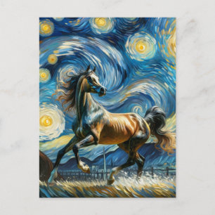 Grijs Arabisch Paard in Van Gogh Sterrennacht Briefkaart