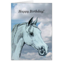 Grijs Arabisch paard tegen wolken