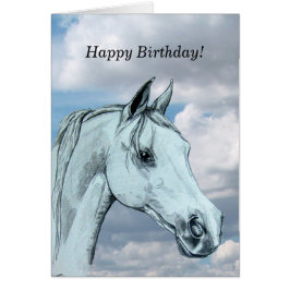 Grijs Arabisch paard tegen wolken