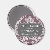 Grijs & Aubergine Damast Patroon Bruiloft Favor Magneet (Voorkant / Achterkant)