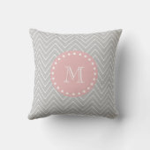 Grijs Baby Roze Modern Chevron Aangepast monogram Kussen (Achterkant)