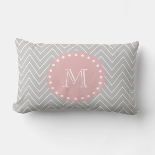 Grijs & Baby Roze Modern Chevron Custom Monogram Kussen (Voorkant)