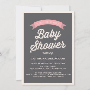 Grijs  Baby shower Typografie Kaart