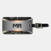 Grijs bagagelabel met metalen achtergrond (Voorkant horizontaal)