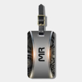 Grijs bagagelabel met metalen achtergrond (Voorkant verticaal)