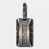 Grijs bagagelabel met metalen achtergrond (Achterkant verticaal)