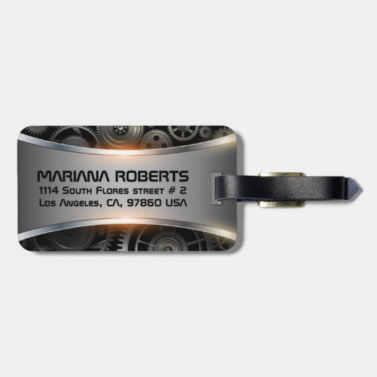 Grijs bagagelabel met metalen achtergrond (Achterkant horizontaal)