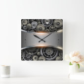 Grijs bagagelabel met metalen achtergrond vierkante klok (Huis)