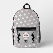 Grijs Baseball Speler Silhouet Naam Nummer Bedrukte Rugzak (Voorkant)