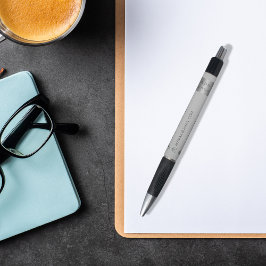 Grijs bedrijf logo naam telefoon mail website pen