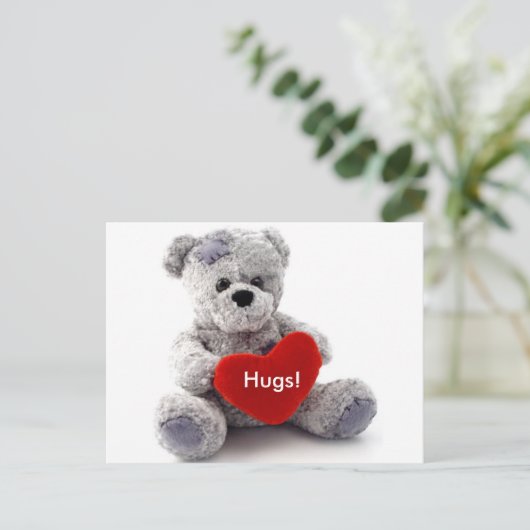 Grijs Beer met hart Briefkaart (Staand voorkant)