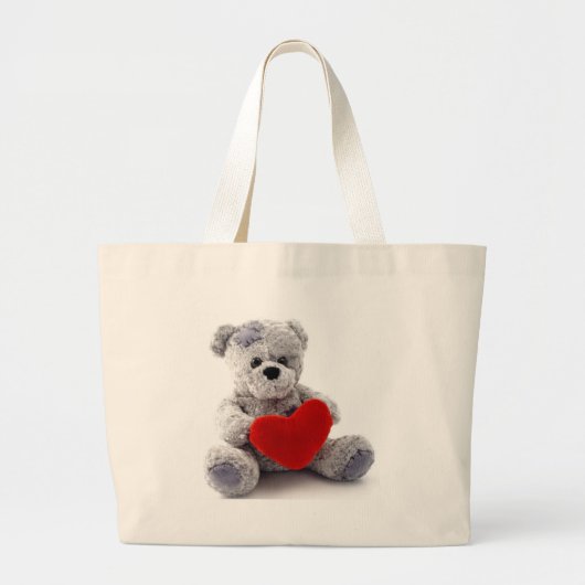 Grijs Beer met hart Grote Tote Bag (Voorkant)