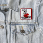 Grijs Beer met hart Vierkante Button 5,1 Cm (In situ)