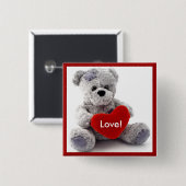 Grijs Beer met hart Vierkante Button 5,1 Cm (Voorkant /achterkant)