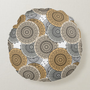 Grijs beige patroon Arabische mandala oosterse sti Rond Kussen