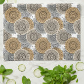 Grijs beige patroon Arabische mandala oosterse sti Theedoek (Gevouwen)