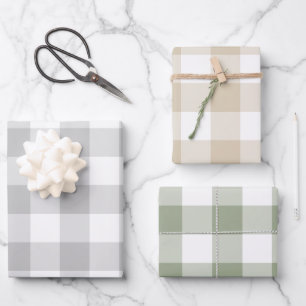 Grijs Beige Saliegroen Gingham Geruit Inpakpapier Vel