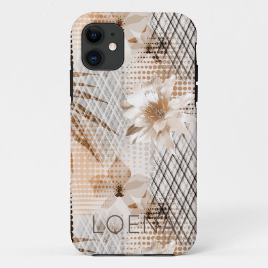 Grijs, beige tropisch patroon. Case-Mate iPhone case (Achterkant)