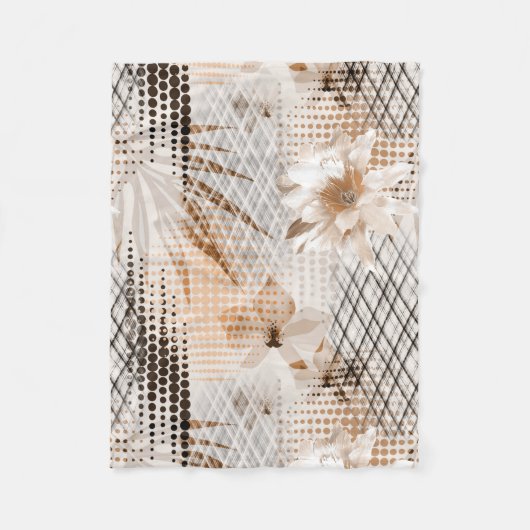 Grijs, beige tropisch patroon. fleece deken (Voorkant)