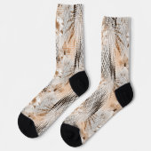 Grijs, beige tropisch patroon. sokken (Links)