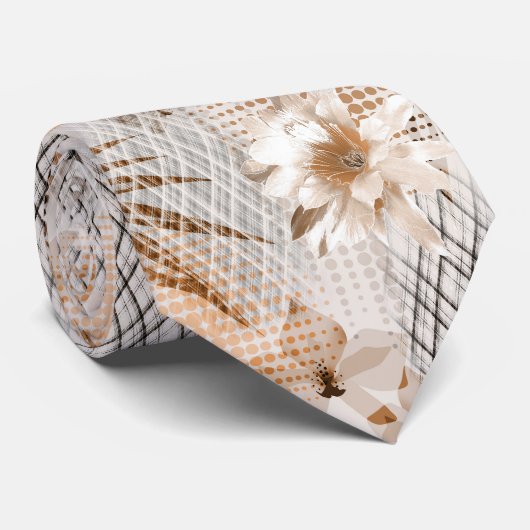 Grijs, beige tropisch patroon. stropdas (Opgerold)