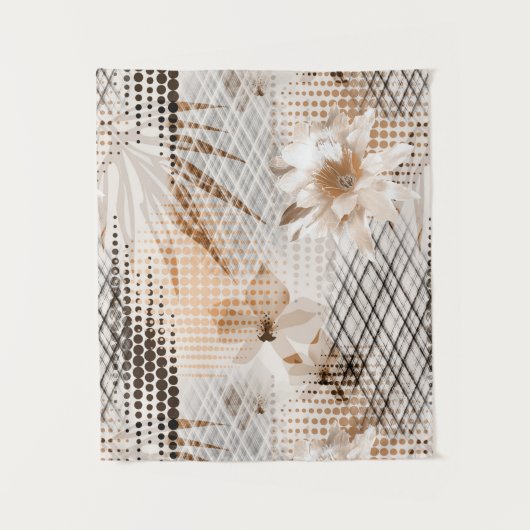 Grijs, beige tropisch patroon. wandkleed (Voorkant)
