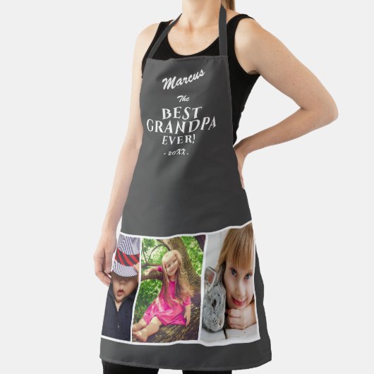 Grijs Beste Opa Ooit Keepsake 3 Fotocollage Schort (Insitu)