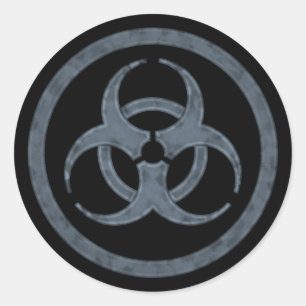 grijs biogevaarsymbool ronde sticker