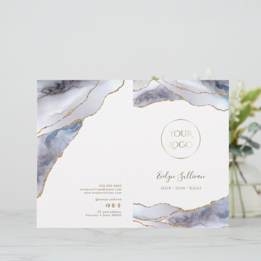 Grijs blauw agaat service menu brochure (Staand voorkant)