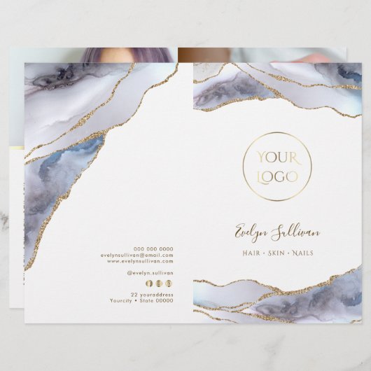 Grijs blauw agaat service menu brochure (Voorkant / Achterkant)