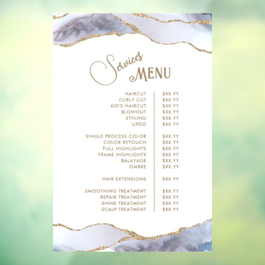 Grijs Blauw Agate Service Menu Raamsticker (Vel 3)