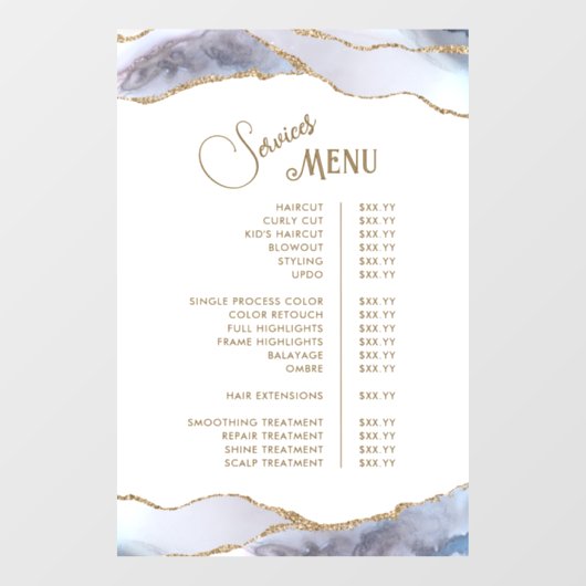 Grijs Blauw Agate Service Menu Raamsticker (Vel)