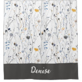 Grijs Blauw Aquarel Wilde Bloem Monogram Douchegordijn (Voorkant)
