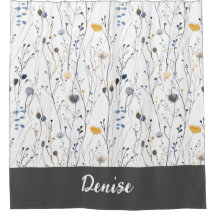 Grijs Blauw Aquarel Wilde Bloem Monogram