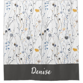 Grijs Blauw Aquarel Wilde Bloem Monogram Douchegordijn