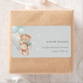 Grijs blauw Beer ballon Floral Bunch Heart Adres Etiket