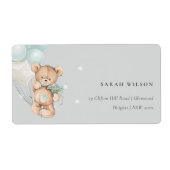 Grijs blauw Beer ballon Floral Bunch Heart Adres Etiket (Voorkant)