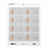 Grijs blauw Beer ballon Floral Bunch Heart Adres Etiket (Full Sheet)