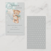 Grijs blauw Beer ballon Luidbaar Raffle Baby showe Informatiekaartje (Voorkant / Achterkant)