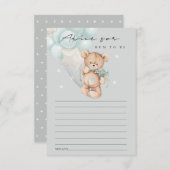 Grijs blauw Beer ballonadvies voor de moeder Baby  Informatiekaartje (Voorkant / Achterkant)