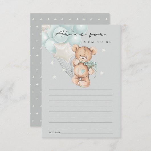 Grijs blauw Beer ballonadvies voor de moeder Baby Informatiekaartje (Voorkant / Achterkant)